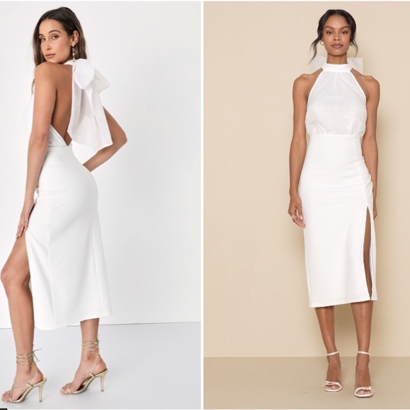 LULU's Wedding Engagement Bachelorette Bridal Shower Chic Sexy Midi Dress - Picture 1 of 5